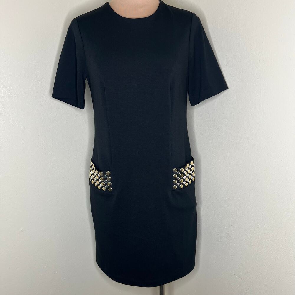 Calvin Klein Sheath Dress w Pockets 4 Womens Studded Ponte Knit Knee Length Zip